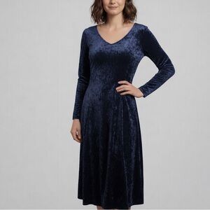 Vintage 90s Jazz II Navy Blue Crushed Velvet Maxi Dress Size 14 Whimsigoth